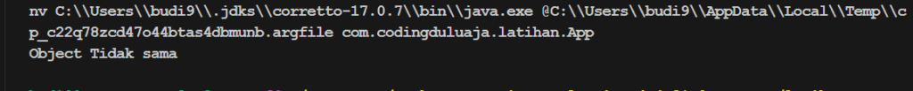 output dengan Object.equals()