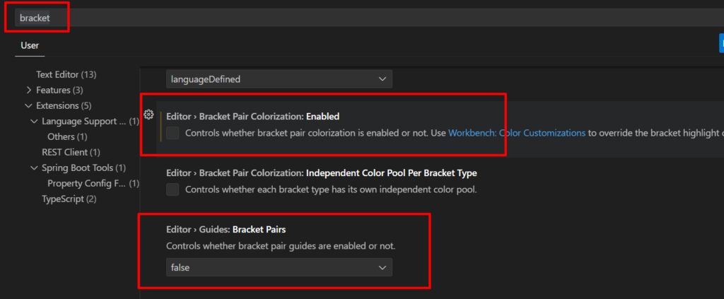 tampilan setting bracket pairs
