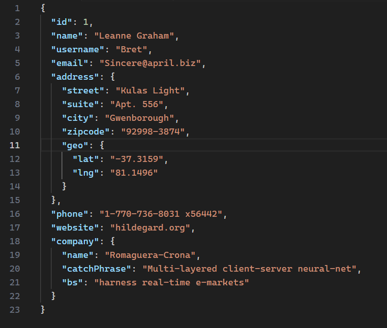 tampilan json awal