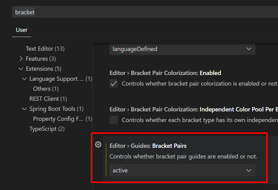 tampilan setting guides bracket pairs active