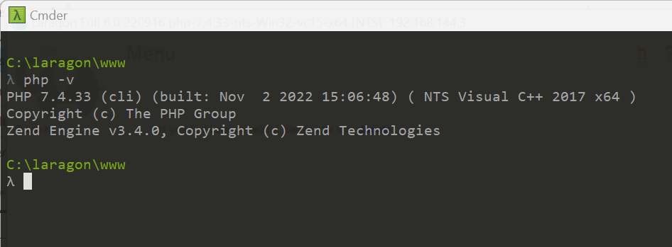 Versi PHP di terminal