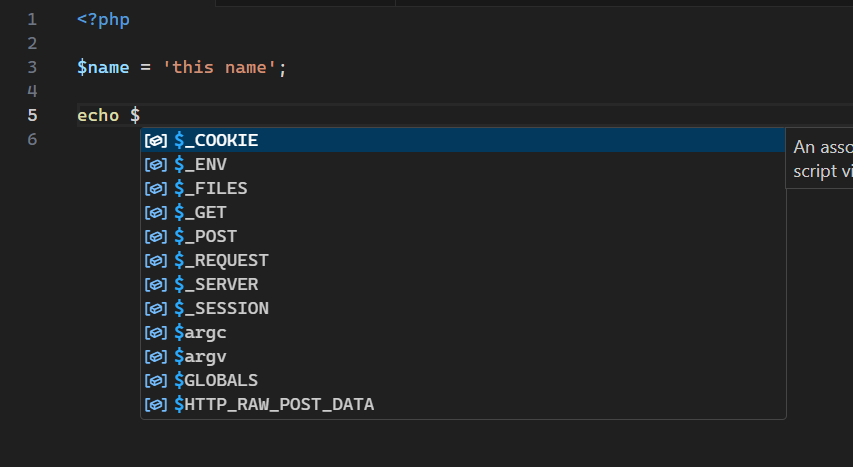 Tampilan editor ketika PHP Suggest Basic di aktifkan