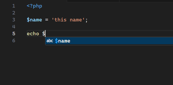 Tampilan editor ketika PHP Suggest Basic di non-aktifkan