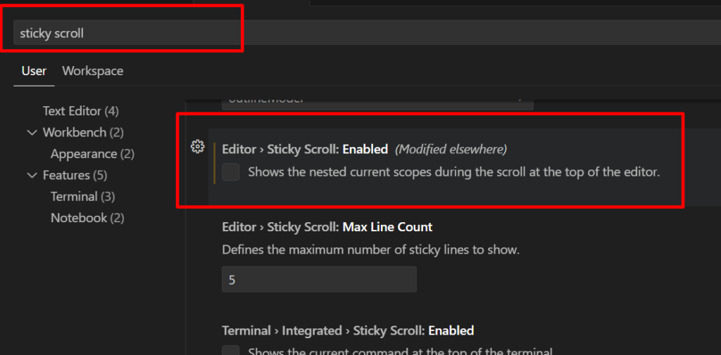 setting disable sticky scroll